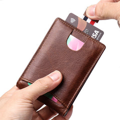 RFID Brown Leather Men's Small Wallet billfold Wallet Black Front Pocket Wallet For Men - iwalletsmen