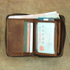 Vintage Bifold Leather Men's Zipper Small Wallet billfold Zipper Wallet For Men - iwalletsmen