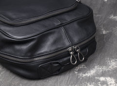 Cool Black Leather Mens Backpacks 15inch Laptop Backpacks School Backpack for Men - iwalletsmen