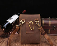 Brown Leather Small Belt Pouch Belt Bag Small Shoulder Bag Side Bag For Men - iwalletsmen