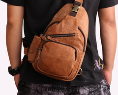 Cool Camel Leather Chest Bag Sling Bag Sling Crossbody Bags For Men - iwalletsmen