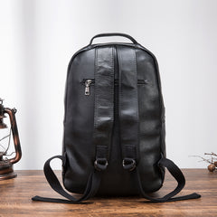 Cool Black Mens Leather College Backpack Laptop Backpack Black Travel Backpack for Men - iwalletsmen