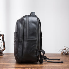 Cool Black Mens Leather College Backpack Laptop Backpack Black Travel Backpack for Men - iwalletsmen