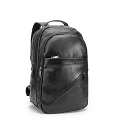 Cool Black Mens Leather College Backpack Laptop Backpack Black Travel Backpack for Men - iwalletsmen