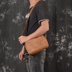 Cool Brown Leather Men's Small Shoulder Bag Messenger Bag Side Bag For Men - iwalletsmen