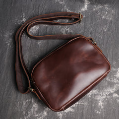 Cool Brown Leather Men's Small Shoulder Bag Messenger Bag Side Bag For Men - iwalletsmen