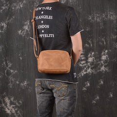 Cool Brown Leather Men's Small Shoulder Bag Messenger Bag Side Bag For Men - iwalletsmen