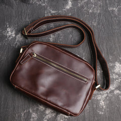 Cool Brown Leather Men's Small Shoulder Bag Messenger Bag Side Bag For Men - iwalletsmen