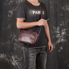 Cool Brown Leather Men's Small Shoulder Bag Messenger Bag Side Bag For Men - iwalletsmen