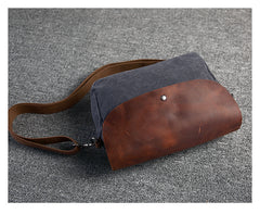Casual Waxed Canvas Leather Mens MIni Side Bag Gray Courier Bag Messenger Bag for Men - iwalletsmen