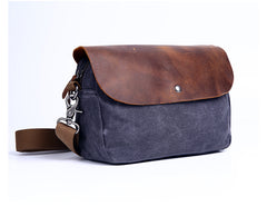 Casual Waxed Canvas Leather Mens MIni Side Bag Gray Courier Bag Messenger Bag for Men - iwalletsmen