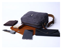 Casual Waxed Canvas Leather Mens MIni Side Bag Gray Courier Bag Messenger Bag for Men - iwalletsmen