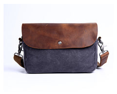 Casual Waxed Canvas Leather Mens MIni Side Bag Gray Courier Bag Messenger Bag for Men - iwalletsmen