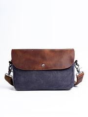 Casual Waxed Canvas Leather Mens MIni Side Bag Gray Courier Bag Messenger Bag for Men - iwalletsmen
