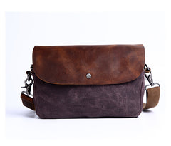 Casual Waxed Canvas Leather Mens MIni Side Bag Gray Courier Bag Messenger Bag for Men - iwalletsmen