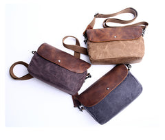 Casual Waxed Canvas Leather Mens MIni Side Bag Gray Courier Bag Messenger Bag for Men - iwalletsmen