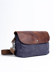 Casual Waxed Canvas Leather Mens MIni Side Bag Gray Courier Bag Messenger Bag for Men - iwalletsmen