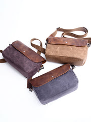 Casual Waxed Canvas Leather Mens MIni Side Bag Gray Courier Bag Messenger Bag for Men - iwalletsmen