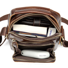 Fashion Brown Leather Men's Small Vertical Courier Bag Messenger Bag Side Bag For Men - iwalletsmen
