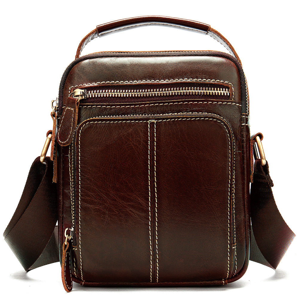 Fashion Brown Leather Men's Small Vertical Courier Bag Messenger Bag S ...