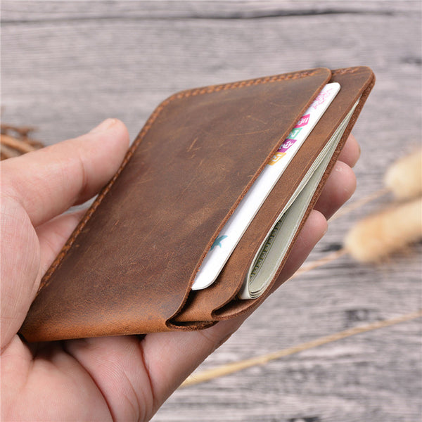 Vintage Brown Leather Men's Front Pocket Wallet Black Slim Card billfold Wallet Small Wallet For Men - iwalletsmen
