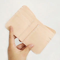 Handmade Mens Leather Vertical Beige Small billfold Wallet Slim Small Bifold Wallets for Men - iwalletsmen