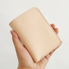 Handmade Mens Leather Vertical Beige Small billfold Wallet Slim Small Bifold Wallets for Men - iwalletsmen