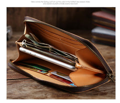 Simple Handmade Mens Red Long Wallet Blue Bifold Long Card Wallet Clutch Zipper Wallet For Men - iwalletsmen