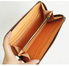 Simple Handmade Mens Red Long Wallet Blue Bifold Long Card Wallet Clutch Zipper Wallet For Men - iwalletsmen