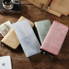 Simple Handmade Mens Red Long Wallet Blue Bifold Long Card Wallet Clutch Zipper Wallet For Men - iwalletsmen