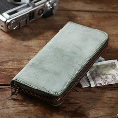 Simple Handmade Mens Red Long Wallet Blue Bifold Long Card Wallet Clutch Zipper Wallet For Men - iwalletsmen