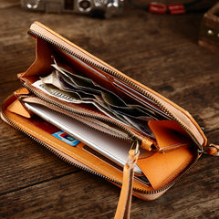 Handmade Vintage Mens Leather Black Long Wallet Dark Brown Cool Long Card Wallet for Men - iwalletsmen