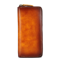 Cool Handmade Mens Brown Long Wallet Blue Bifold Card Wallet Zipper Clutch Wallet For Men - iwalletsmen