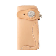 Simple Japanese-Style Mens Leather Long Wallets Light Beige Bifold Card Wallet For Men - iwalletsmen