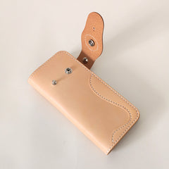 Simple Japanese-Style Mens Leather Long Wallets Light Beige Bifold Card Wallet For Men - iwalletsmen