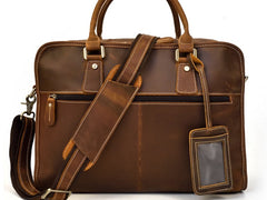 Vintage Leather Mens 14inch Briefcase Handbags Laptop Bag Work Bag For Men - iwalletsmen