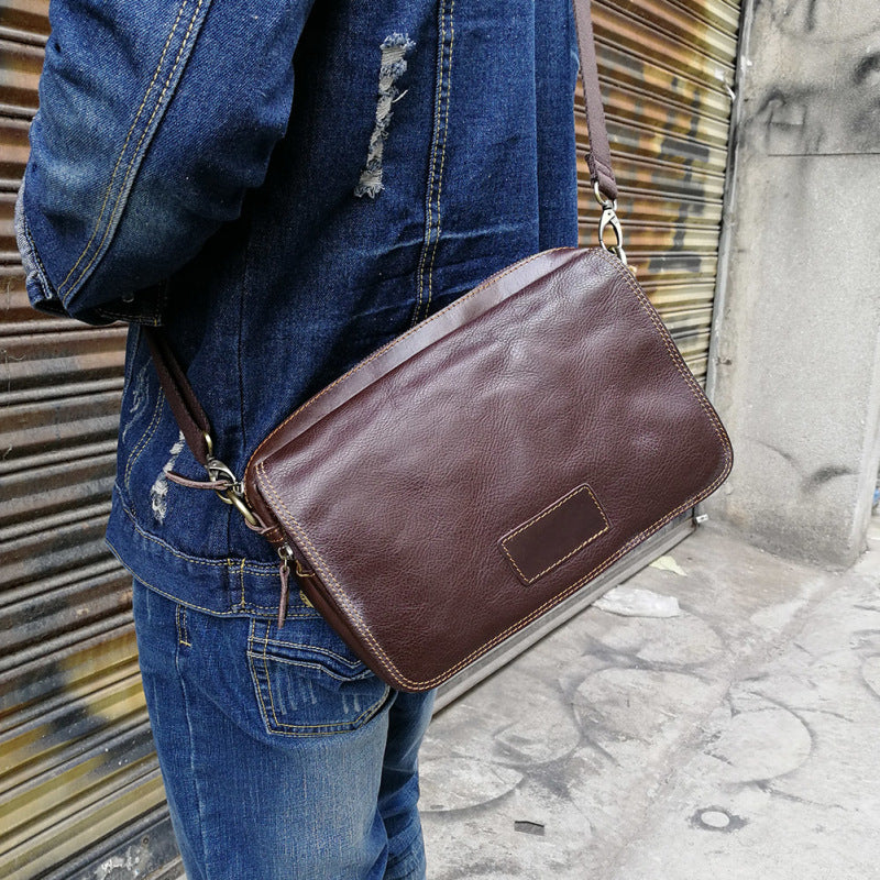 Vintage Leather Mens Dark Brown Small Messenger Bag Shoulder Bags