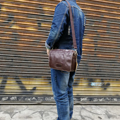 Vintage Leather Mens Dark Brown Small Messenger Bag Shoulder Bags Side Bag for Men - iwalletsmen