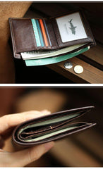 Slim Leather Mens Business SMall Bifold Wallet Bifold billfold Wallet Small Front Pocket Wallet For Men - iwalletsmen