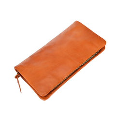 Cool Leather Mens Black Slim Long Wallet Zipper Bifold Card Wallet Clutch Wallet For Men - iwalletsmen