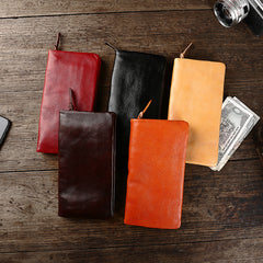 Cool Leather Mens Black Slim Long Wallet Zipper Bifold Card Wallet Clutch Wallet For Men - iwalletsmen