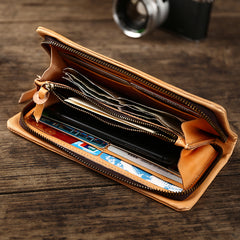 Cool Leather Mens Black Slim Long Wallet Zipper Bifold Card Wallet Clutch Wallet For Men - iwalletsmen