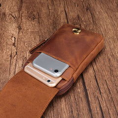 Small Mens Leather CELL PHONE HOLSTER Belt Bag Belt Pouch Waist Bag For Men - iwalletsmen