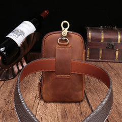 Small Mens Leather CELL PHONE HOLSTER Belt Bag Belt Pouch Waist Bag For Men - iwalletsmen