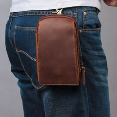 Small Mens Leather CELL PHONE HOLSTER Belt Bag Belt Pouch Waist Bag For Men - iwalletsmen