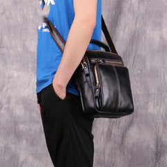 Cool Brown Leather Men's Small Vertical Side Bag Blue Vertical Messenger Bag For Men - iwalletsmen
