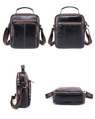 Cool Brown Leather Men's Small Vertical Side Bag Blue Vertical Messenger Bag For Men - iwalletsmen