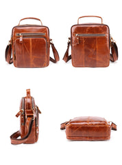 Cool Brown Leather Men's Small Vertical Side Bag Blue Vertical Messenger Bag For Men - iwalletsmen