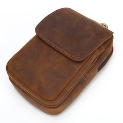 Cool Brown Leather Men's Cell Phone Holster Brown Belt Bag Belt Pouch For Men - iwalletsmen