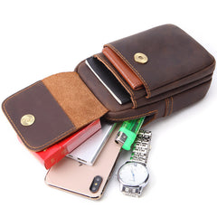 Cool Brown Leather Men's Cell Phone Holster Brown Belt Bag Belt Pouch For Men - iwalletsmen